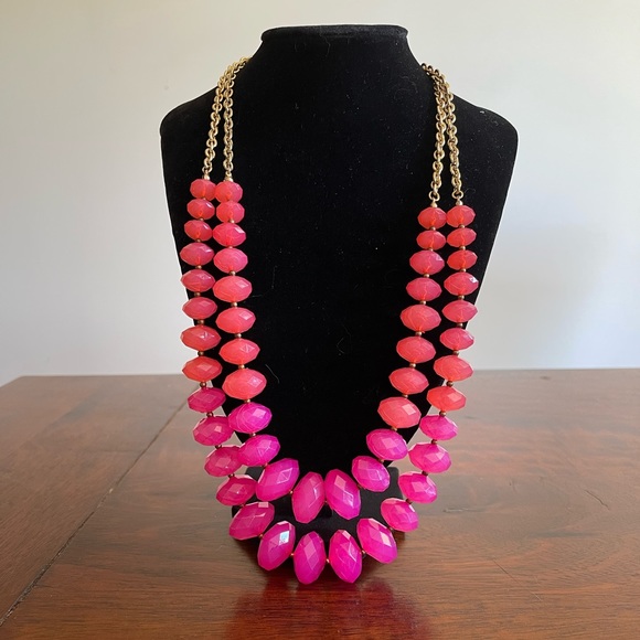 Bright and bold two strand necklace pink, coral and gold tone lobster clasp - Picture 1 of 4
